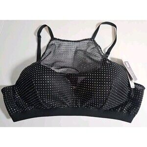 NWT Saki Silver Black Bralette Halter Women's Size L Underwire Lined Mesh Beaded